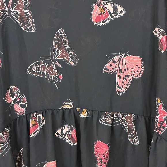 Cupio Black Butterfly Print Long Sleeve Ruffle Hem Blouse Size M - Picture 5 of 5